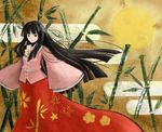  bamboo bamboo_forest black_hair egasumi forest houraisan_kaguya long_hair nature nora_(le-chat-noir) ribbon sleeves_past_wrists solo touhou 