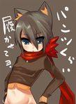  animal_ears bad_id bad_pixiv_id blue_eyes brown_hair kiki_(koba) koba midriff original scarf short_hair solo 