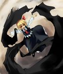  :d blonde_hair blouse darkness hair_ribbon open_mouth outstretched_arms red_eyes ribbon rumia short_hair skirt smile solo spread_arms stroma touhou vest 