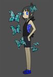  abe_tomomi bad_id bad_pixiv_id black_hair blue_eyes bug butterfly insect original patterned short_hair shorts simple_background solo standing 