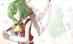  ascot bad_id bad_pixiv_id bow buttons collar collared_shirt foro_(planet_cage) frilled_ascot frills green_hair hair_bobbles hair_bow hair_ornament hat holding holding_umbrella kazami_yuuka light_smile long_hair long_sleeves mima multiple_girls multiple_wings petals plaid plaid_vest profile red_eyes shinki shirt short_hair side_ponytail silver_hair sleeves_past_wrists touhou umbrella upper_body vest white_shirt white_umbrella wings wizard_hat yellow_neckwear 