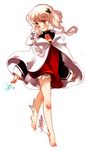  barefoot cape cloak copyright_request feet gwayo long_hair magic orange_eyes pointy_ears smile solo white_hair wings 