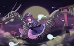 bad_id bad_pixiv_id dragon flying ghost hat hitodama japanese_clothes lovecom open_mouth purple_hair saigyouji_yuyuko skeleton smile solo torii touhou 