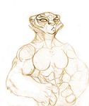  anthro biceps breasts brown_and_white feline female frown kung_fu_panda mammal master_tigeress master_tigress monochrome muscles muscular_female nude sketch stipres stripes tiger 