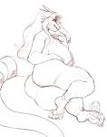  aisyah_zaskia_harnny anthro big_breasts big_butt breasts butt censored dragon female hyucaze line_art presenting presenting_hindquarters seductive slightly_chubby solo thick_thighs 