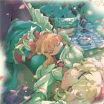  alice_margatroid basket between_breasts black_legwear book bottle breast_pillow breasts capelet closed_eyes cup doll doll_hug food hairband hand_on_own_head hug lowres lying on_back on_stomach pantyhose petals picnic picnic_basket sandwich shanghai_doll sleeping sleepy small_breasts solo teacup touhou usoneko 