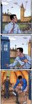  big_ben boxers car changing crossover doctor_who flying_saucer human humor laser mammal not_furry panic_(emotion) parody socks superman tardis the_doctor time_lord ufo underwear 