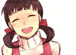  blush brown_hair closed_eyes doujima_nanako goodbye open_mouth persona persona_4 ribbon saeuchobab smile solo sweater sweater_vest turtleneck twintails 