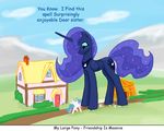  cloud clouds cosmic_mane duo equine female fence feral friendship_is_magic grass green_eyes hedges horn house macro mammal my_little_pony princess_celestia_(mlp) princess_luna_(mlp) sibling siblings sisters size_difference tent winged_unicorn wings 