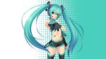  aqua_eyes aqua_hair aqua_nails cygnus_(cygnus7) elbow_gloves gloves hatsune_miku headphones highres long_hair nail_polish necktie shorts solo source_request tattoo thighhighs twintails vocaloid 