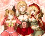 bad_id bad_pixiv_id banned_artist blonde_hair breasts brown_hair cleavage closed_eyes double_v large_breasts long_hair magic_lancer_(red_stone) medium_breasts multiple_girls navel one_eye_closed princess_(red_stone) red_stone shin'en_(gyokuro_company) short_hair tamer_(red_stone) v yellow_eyes 