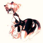  black_cat black_fur breasts brown_eyes bun cat colored fangs feline female fur gloves hair hair_bun looking_at_viewer mammal mimosa multi-colored_body pink_hair plain_background pussy simple_background sketch solo white_background white_hair 