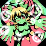  alraune blonde_hair breasts disgaea drill_hair flora_beast_(disgaea) flower green_skin moai_ex plant_girl pointy_ears wink 