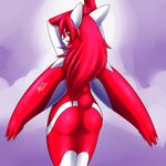  anthro back_turned butt dragon female hair latias legendary_pok&#233;mon long_hair looking_at_viewer looking_back mnxenx001 nice_ass nintendo nude pok&#233;mon pok&#233;morph pok&eacute;mon pok&eacute;morph pussy red_hair red_skin smile solo standing video_games wings yellow_eyes 