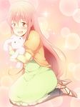  blush brown_eyes casual crossdressing dress hug long_hair maruki_(punchiki) open_mouth otoko_no_ko smile stuffed_animal stuffed_bunny stuffed_toy takanashi_kotori takanashi_souta wig working!! 