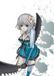  bandages belt braid breasts dual_wielding elbow_gloves flower frills gloves hair_ornament holding kaine_(nier) lingerie medium_breasts negligee nier nier_(series) ribbon short_hair silver_eyes silver_hair solo standing sumi_(joker) sword thigh_strap thighhighs underwear weapon white_hair 