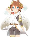  1boy angel bike_shorts blue_eyes blush boy brown_hair bulge kid_icarus looking_at_viewer male male_focus mimik nintendo pit pit_(kid_icarus) solo sweat wings 