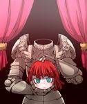  1girl armor bad_id blue_eyes dullahan female highres looking_at_viewer monster_girl original red_hair short_hair solo 