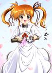  blue_eyes blush brown_hair diesel-turbo graduation hair_ribbon long_hair lyrical_nanoha mahou_shoujo_lyrical_nanoha open_mouth ribbon school_uniform seishou_elementary_school_uniform takamachi_nanoha younger 