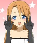  bad_id bad_pixiv_id blue_eyes blush braid brown_hair cosmic_break gloves rouche side_braid simple_background solo star v 