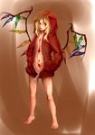  barefoot blonde_hair blood bottomless flandre_scarlet hands_in_pockets hood hoodie naked_hoodie no_pants red_eyes shiro_(hakukosui) solo standing tongue tongue_out touhou wings 