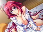  bed game_cg himeyama_matsuri open_shirt oppai_no_ouja_48 panties purple_eyes red_hair underwear 