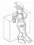  armor big_breasts black_and_white breasts dragon-heart female halo halo_(series) leaning looking_at_viewer monochrome relaxing sangeili sangheili sketch solo video_games 