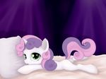  absurd_res bed blank_flank cub cutie_mark_crusaders_(mlp) equine female feral friendship_is_magic green_eyes hair hi_res horn horse lying mammal multi-colored_hair my_little_pony pillow pink_hair pony purple_hair rainbow_(artist) solo sweetie_belle_(mlp) two_color_hair two_tone_hair unicorn white_body young 