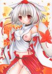  animal_ears bad_id bad_pixiv_id bare_shoulders blush breasts breasts_outside dannashitoyome detached_sleeves hat inubashiri_momiji leaf maple_leaf medium_breasts nipples no_panties pastel_(medium) pussy red_eyes shield short_hair silver_hair skirt solo sword tail tokin_hat touhou traditional_media uncensored weapon wolf_ears wolf_tail 