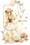  blonde_hair brown_eyes dress english flower heart long_hair mikanniro mushroom original solo 