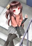  brown_hair highres long_hair one_side_up original pantyhose red_eyes sakura_yuuya solo 