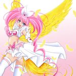  :d ass blue_eyes bow braid crescendo_cure_melody cure_melody dress eyelashes gloves hair_bow houjou_hibiki long_hair lonmiy looking_back magical_girl midriff open_mouth panties pantyshot pink_bow pink_hair precure smile solo suite_precure thighhighs twintails underwear white_background white_legwear white_panties wings yellow_wings zettai_ryouiki 