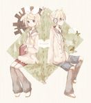  1girl blonde_hair brother_and_sister glasses hairband headphones kagamine_len kagamine_rin mikanniro shorts siblings sleeves_past_wrists twins vocaloid 