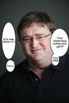  brown_hair eyebrows fat gabe_newell glasses grey_eyes highres male_focus parody photo polo_shirt simple_background smile solo teeth thick_eyebrows too_bad!_it_was_just_me! wrinkles 