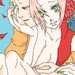  artist_request blue_eyes flower green_eyes haruno_sakura love lowres naruto pink_hair rose uzumaki_naruto 