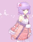  ar_tonelico ar_tonelico_iii braid cosplay flat_chest hair_ornament jitome kamoto_tatsuya pantyhose purple_background purple_eyes purple_hair saki_(ar_tonelico) saki_(ar_tonelico)_(cosplay) short_hair smile solo tilia twin_braids white_legwear 