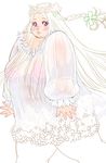  1girl breasts dress huge_breasts plump purple_eyes wedding_dress wedding_gown white_hair 