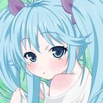  bare_shoulders blue_eyes blue_hair blush bow denpa_onna_to_seishun_otoko hair_bow highres nabeccho nail_polish parted_lips solo touwa_erio twintails upper_body 