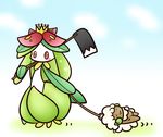  ace blush card concave crown dragging flower lilligant no_humans plant plant_girl playing_card pokemon red_eyes rope whimsicott 
