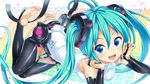  :d aqua_eyes aqua_hair barefoot beamed_eighth_notes bridal_gauntlets elbow_gloves fingerless_gloves gloves hatsune_miku hatsune_miku_(append) highres hisasi long_hair looking_at_viewer lying musical_note nail_polish necktie on_side open_mouth smile solo star thighhighs toenail_polish twintails very_long_hair vocaloid vocaloid_(tda-type_ver) vocaloid_append wallpaper 