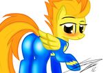  back_turned blush butt ear equine female feral friendship_is_magic hair hooves horse looking_at_viewer mammal multi-colored_hair my_little_pony pegasus pony presenting sierraex skinsuit smile solo spitfire_(mlp) wings wonderbolts_(mlp) 