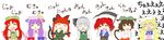  &gt;_&lt; :d =_= absurdres animal_ears bangs blonde_hair blunt_bangs blush bow bowtie braid brown_hair cat_ears cat_tail chen closed_eyes crescent dress fox_tail grey_hair hair_bobbles hair_bow hair_ornament hands_in_opposite_sleeves hat highres hitodama hong_meiling jaoooo kaenbyou_rin konpaku_youmu konpaku_youmu_(ghost) lineup long_hair long_image long_sleeves mukyuu multiple_girls multiple_tails myon_(phrase) niwatazumi nyan o_o onozuka_komachi open_mouth patchouli_knowledge paw_pose purple_hair red_hair scythe short_hair short_sleeves shouting smile tail touhou translated twin_braids two_side_up vest weapon wide_image xd yakumo_ran 