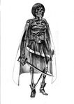  bare_legs bare_shoulders breastplate cape dual_wielding full_body graphite_(medium) greyscale holding magical_girl mahou_shoujo_madoka_magica miki_sayaka monochrome nobita realistic shoes short_hair simple_background skeleton sketch skirt solo sword traditional_media weapon white_background 