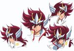  brown_eyes brown_hair helmet long_hair male_focus official_art pegasus_koga saint_seiya saint_seiya_omega simple_background umakoshi_yoshihiko white_background 