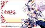 annelotte armor armored_dress breasts cleavage elbow_gloves gloves green_eyes highres large_breasts long_hair purple_hair queen's_blade queen's_blade_rebellion sword thighhighs wallpaper weapon 