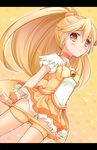  bike_shorts blonde_hair bow bowtie brooch choker cocoa_(cafe-hotcocoa) cure_peace food fruit hair_flaps jewelry kise_yayoi letterboxed long_hair magical_girl orange orange_choker orange_neckwear precure shorts shorts_under_skirt skirt smile_precure! solo tears undressing wrist_cuffs yellow yellow_background yellow_bow yellow_eyes yellow_shorts yellow_skirt 