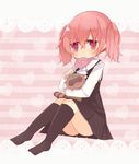  black_legwear blush candy dress eating food inu_x_boku_ss kneehighs lollipop pink_eyes pink_hair roromiya_karuta rowtan school_uniform sitting swirl_lollipop tanuki twintails watanuki_banri 