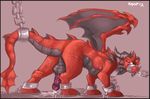  anus balls bdsm bondage bound cum dragon feral kayla-na male penis red_eyes scalie scar solo wings 