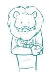 2018 ? anthro clothed clothing cradling duo feline fuel_(artist) green_and_white lion male mammal mane monochrome mustelid oliver_(fuel) otter simple_background size_difference white_background 