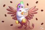  avian brown_eyes coffee_bean dragon female friendship_is_magic gilda_(mlp) green_eyes gryphon male my_little_pony open_mouth spike_(mlp) wings 